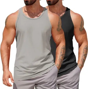 COOFANDY Men's Workout Tank Tops 2 Pack Y Back Sleeveless Shirts Gym Muscle T Shirt Bodybuidling Athletic Stringer Tee