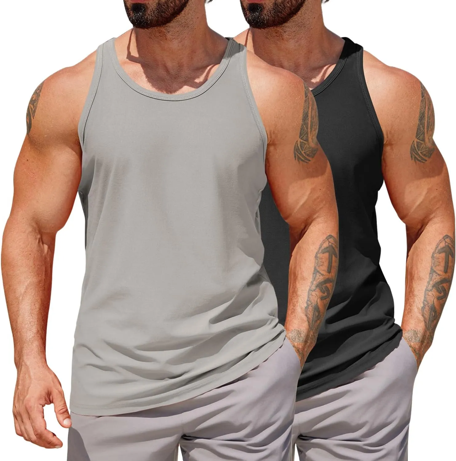 COOFANDY Men's Workout Tank Tops 2 Pack Y Back Sleeveless Shirts Gym Muscle T Shirt Bodybuidling Athletic Stringer Tee
