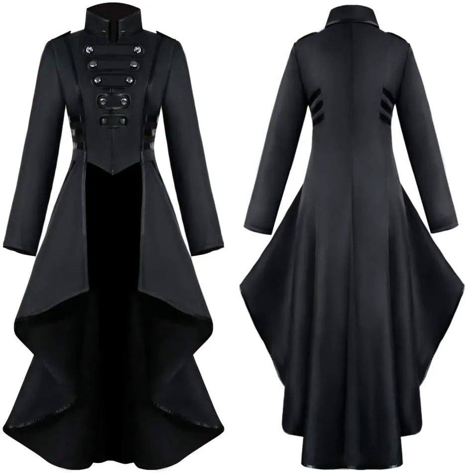 cooki Medieval Dress for Women Plus Size Blazer Jackets Gothic Dress Coat High Low Lace Bandage Long Trench Coats Outwears