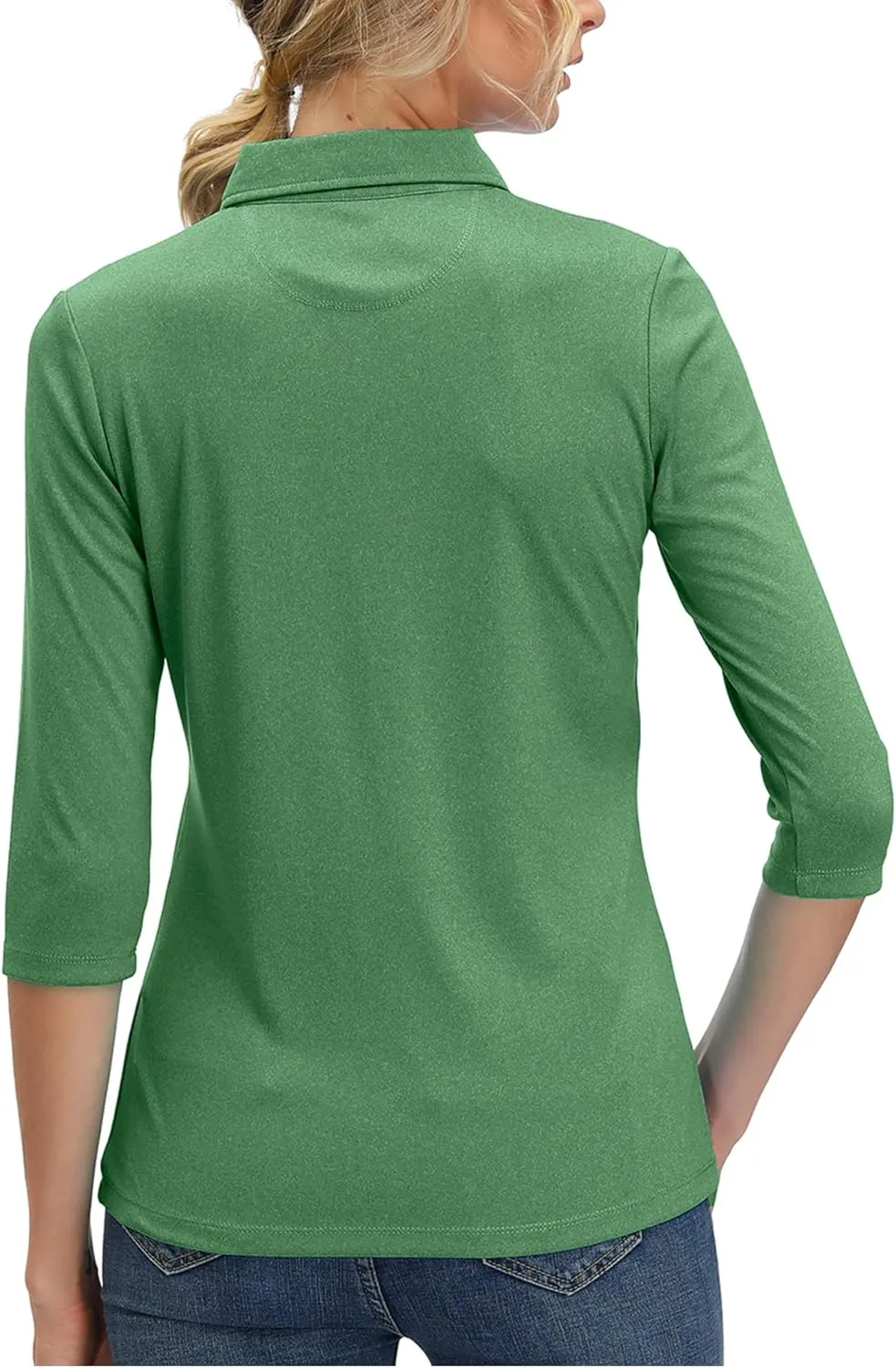 Corna Women's Soft 3/4 Sleeve V Neck Golf Shirt Mositure Wicking Performance Sports Polo Shirt Office Work Tops for Women
