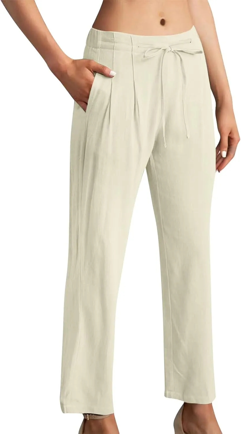 Cotton Clothes for Women Women's Linen Pants Linen Loose 9 Point Trousers Linen Blend Pants