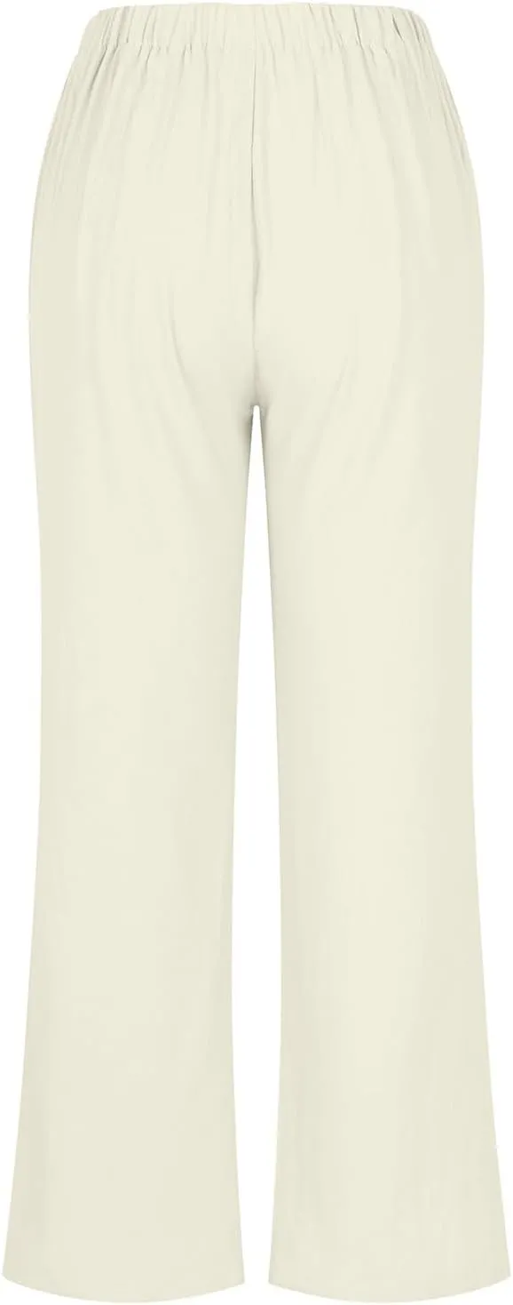 Cotton Clothes for Women Women's Linen Pants Linen Loose 9 Point Trousers Linen Blend Pants