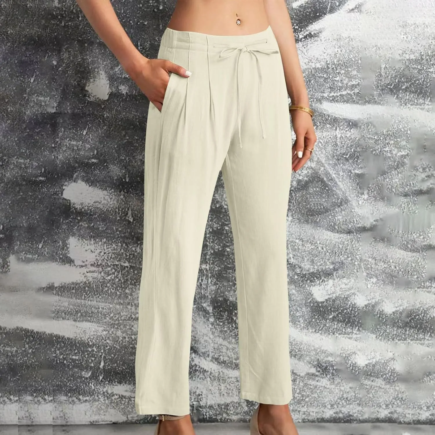 Cotton Clothes for Women Women's Linen Pants Linen Loose 9 Point Trousers Linen Blend Pants