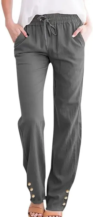 Cotton Linen Pants for Women 2025 Wide Leg Cropped Lounge Trousers Drawstring Elastic Waist Summer Beach Outfits