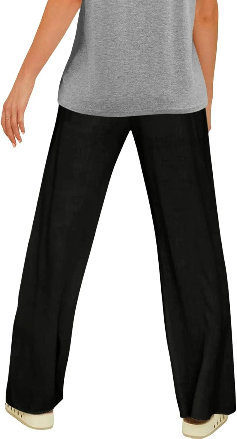 Cotton Linen Pants for Women Comfy Sweatpants Casual Loose Wide Leg Trousers with Pockets Summer Loose Beach Pants