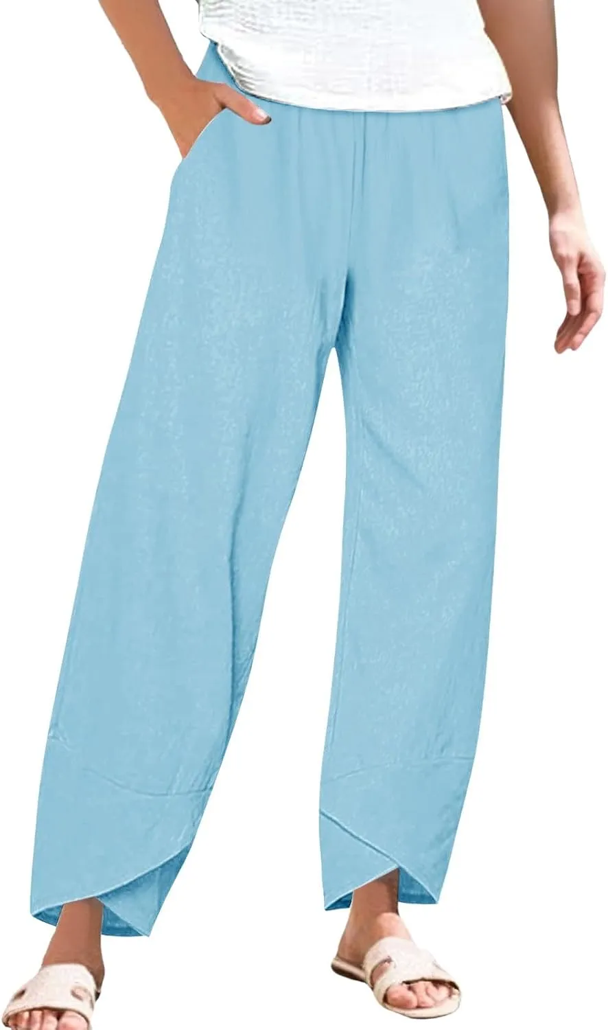 Cotton Linen Pants Women 2025 Summer Casual Plus Size Boho Pants Hight Waist Linen Vacation Beach Pants with Pockets
