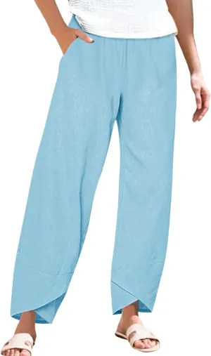Cotton Linen Pants Women 2025 Summer Casual Plus Size Boho Pants Hight Waist Linen Vacation Beach Pants with Pockets