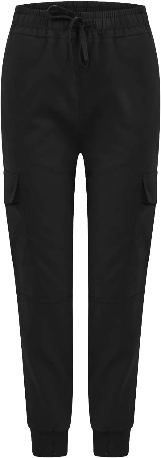 Cotton Womens Summer Cargo Pants Lightweight Casual Plus Size Drawstring Elastic Waist Loose Hiking Pocket Trousers