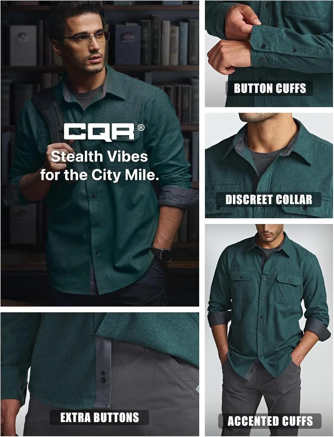 CQR Men's All Cotton Flannel Shirt, Long Sleeve Casual Button Down Plaid Shirt, Brushed Soft Outdoor Tactical Work Shirts