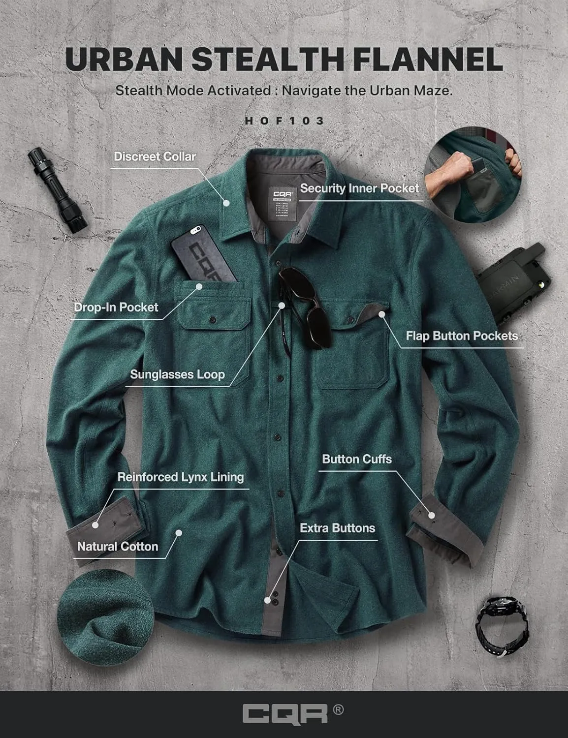 CQR Men's All Cotton Flannel Shirt, Long Sleeve Casual Button Down Plaid Shirt, Brushed Soft Outdoor Tactical Work Shirts