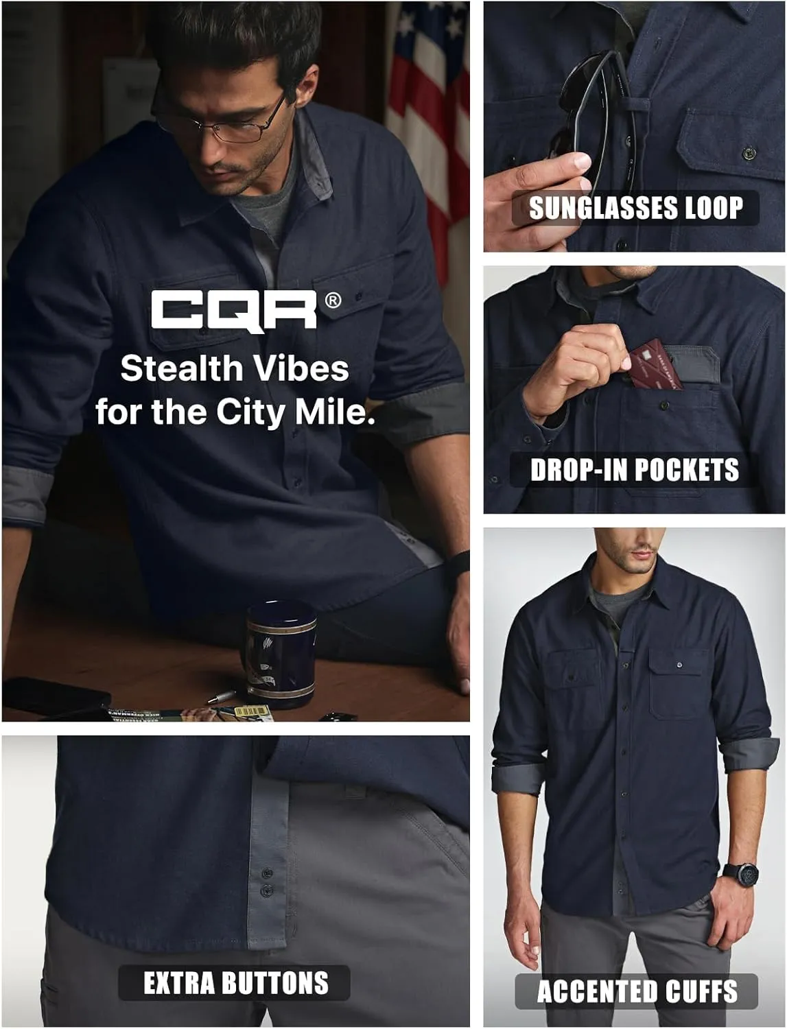 CQR Men's All Cotton Flannel Shirt, Long Sleeve Casual Button Down Plaid Shirt, Brushed Soft Outdoor Tactical Work Shirts