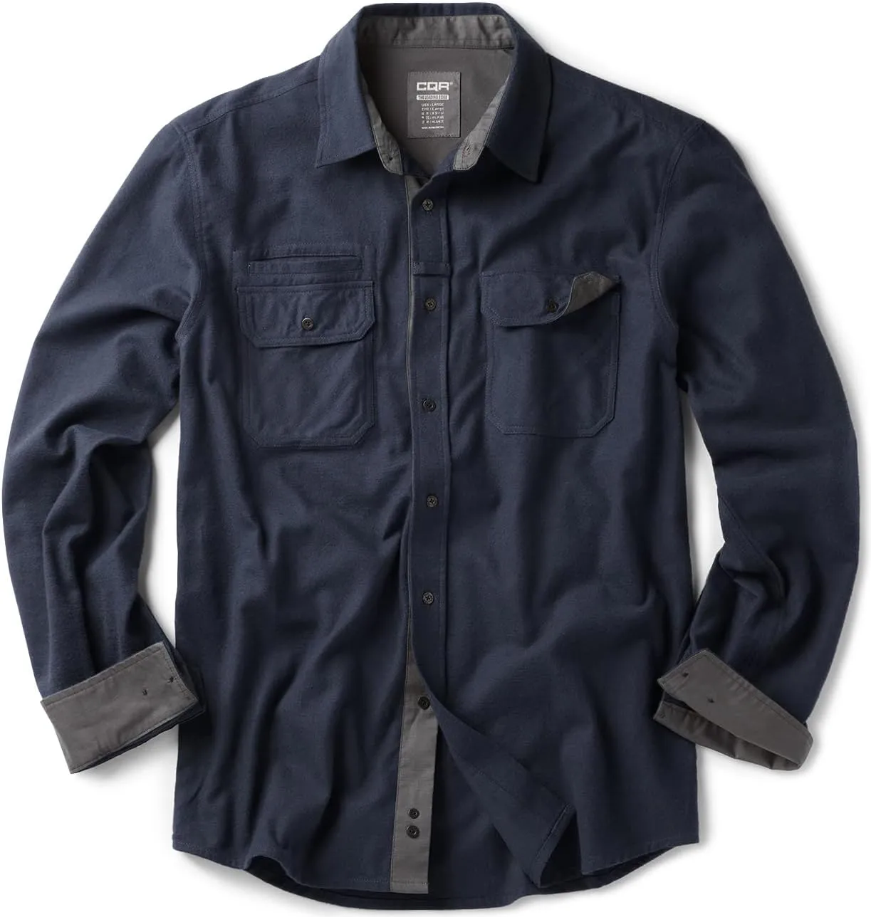 CQR Men's All Cotton Flannel Shirt, Long Sleeve Casual Button Down Plaid Shirt, Brushed Soft Outdoor Tactical Work Shirts