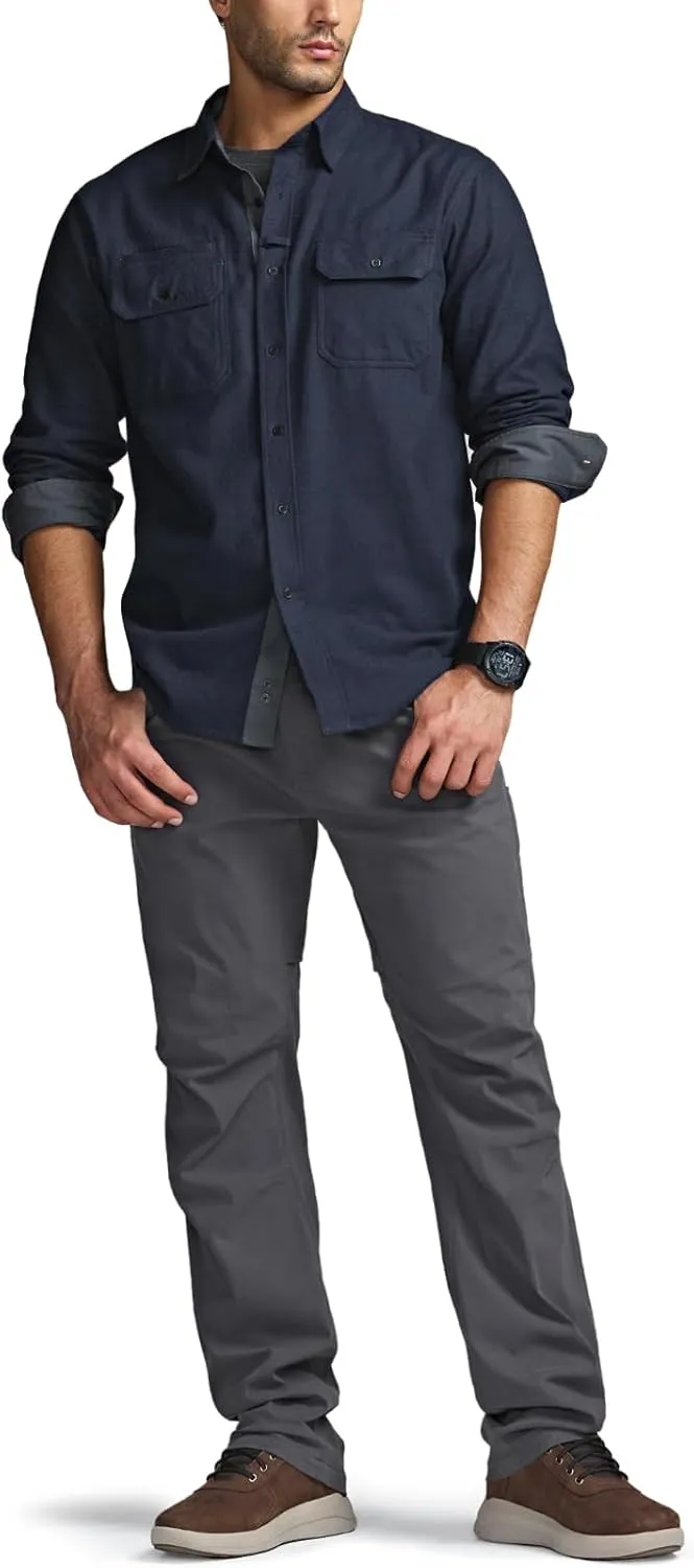 CQR Men's All Cotton Flannel Shirt, Long Sleeve Casual Button Down Plaid Shirt, Brushed Soft Outdoor Tactical Work Shirts