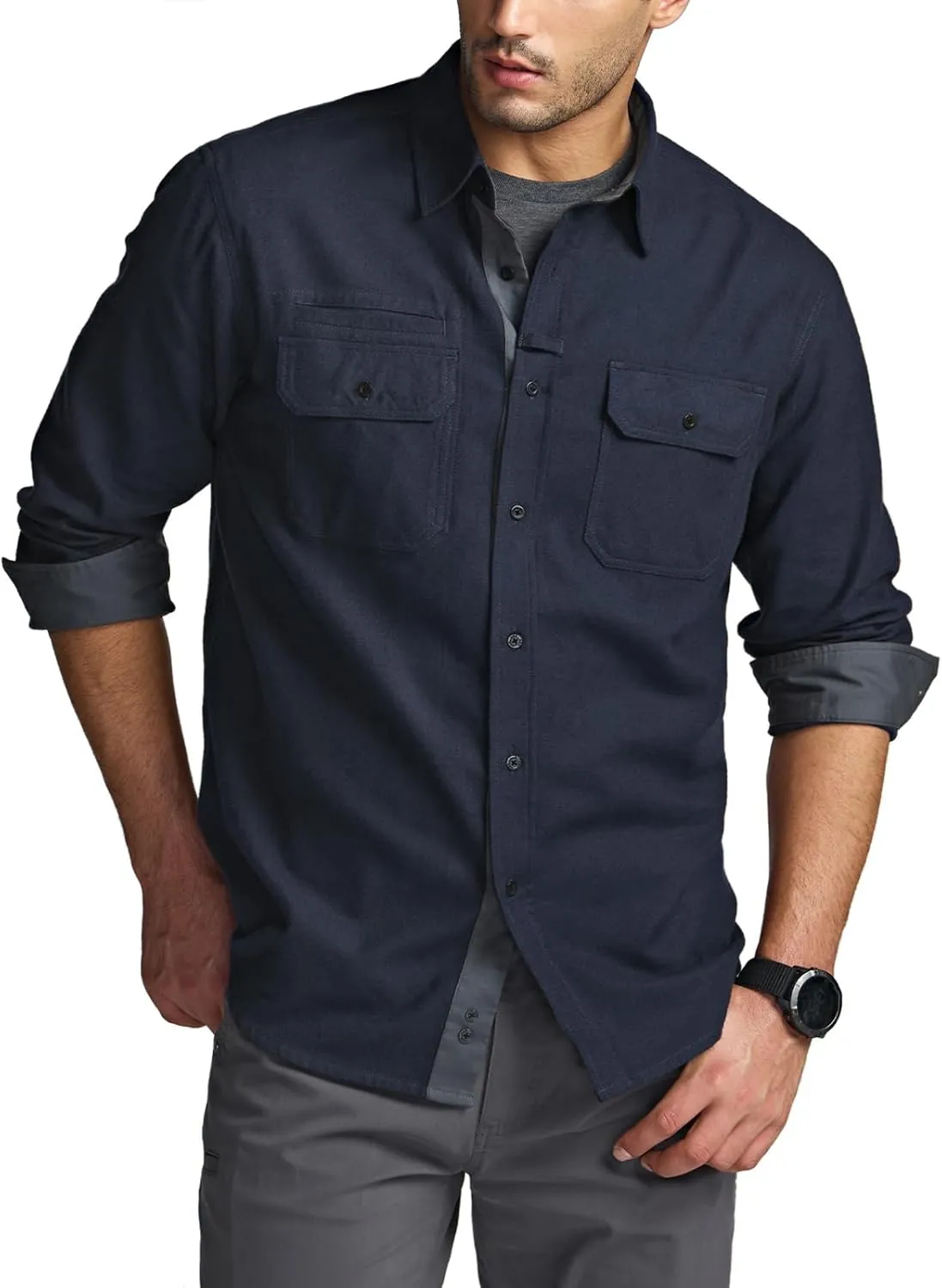 CQR Men's All Cotton Flannel Shirt, Long Sleeve Casual Button Down Plaid Shirt, Brushed Soft Outdoor Tactical Work Shirts
