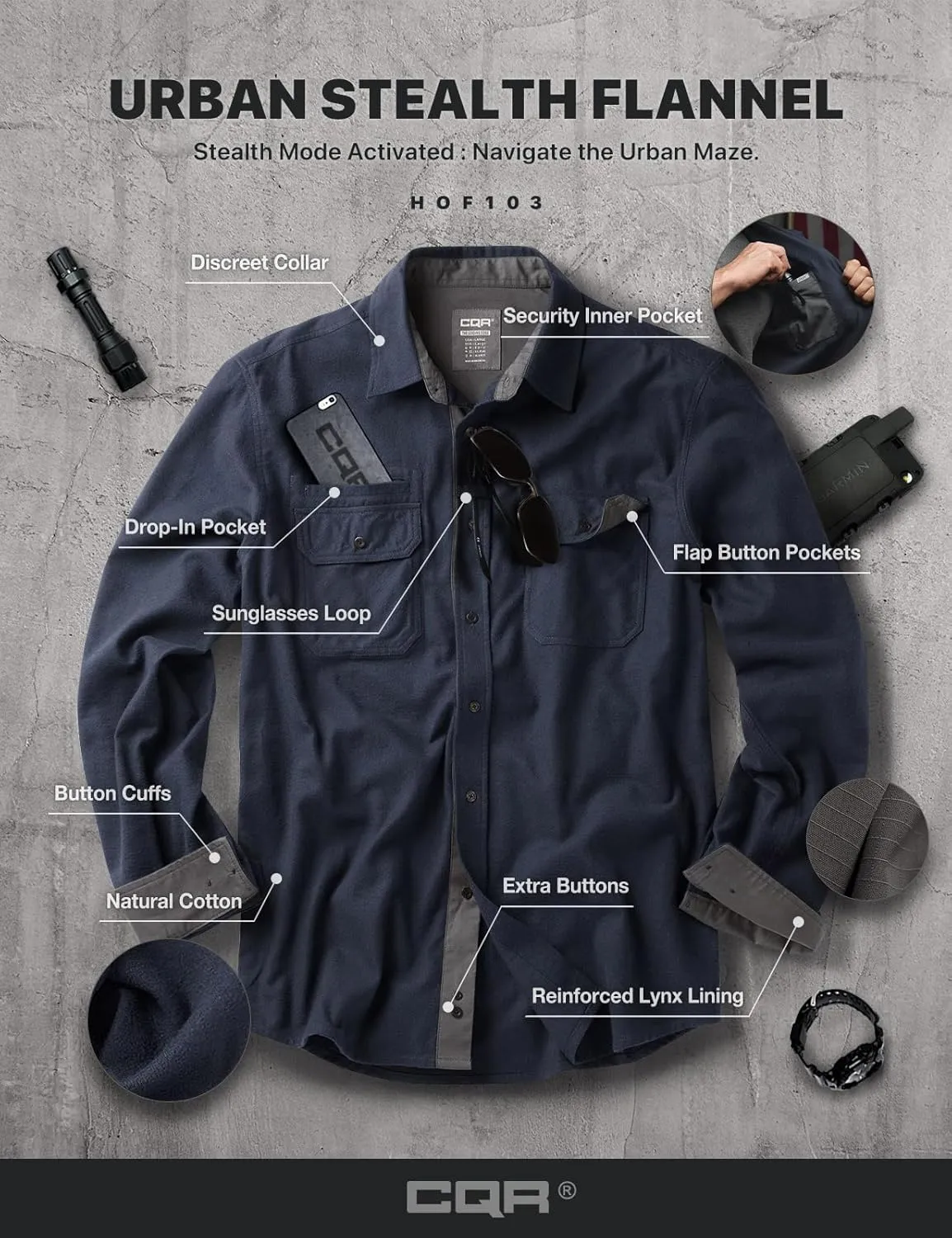 CQR Men's All Cotton Flannel Shirt, Long Sleeve Casual Button Down Plaid Shirt, Brushed Soft Outdoor Tactical Work Shirts