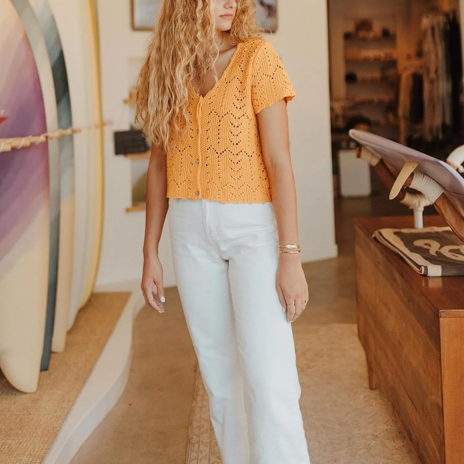 Crochet Tops for Women Knitted Summer Vest Hollow Out Button Down Shirts Short Sleeve Crop Tops Fashion Y2K Tee