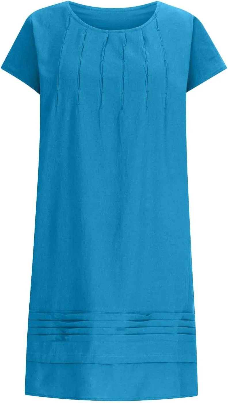 Ctreela 3/4 Sleeve Cotton Linen Lounge Dress Women's Casual V-Neck Midi Dresses Bohemian Sundress Loose Beach Dress