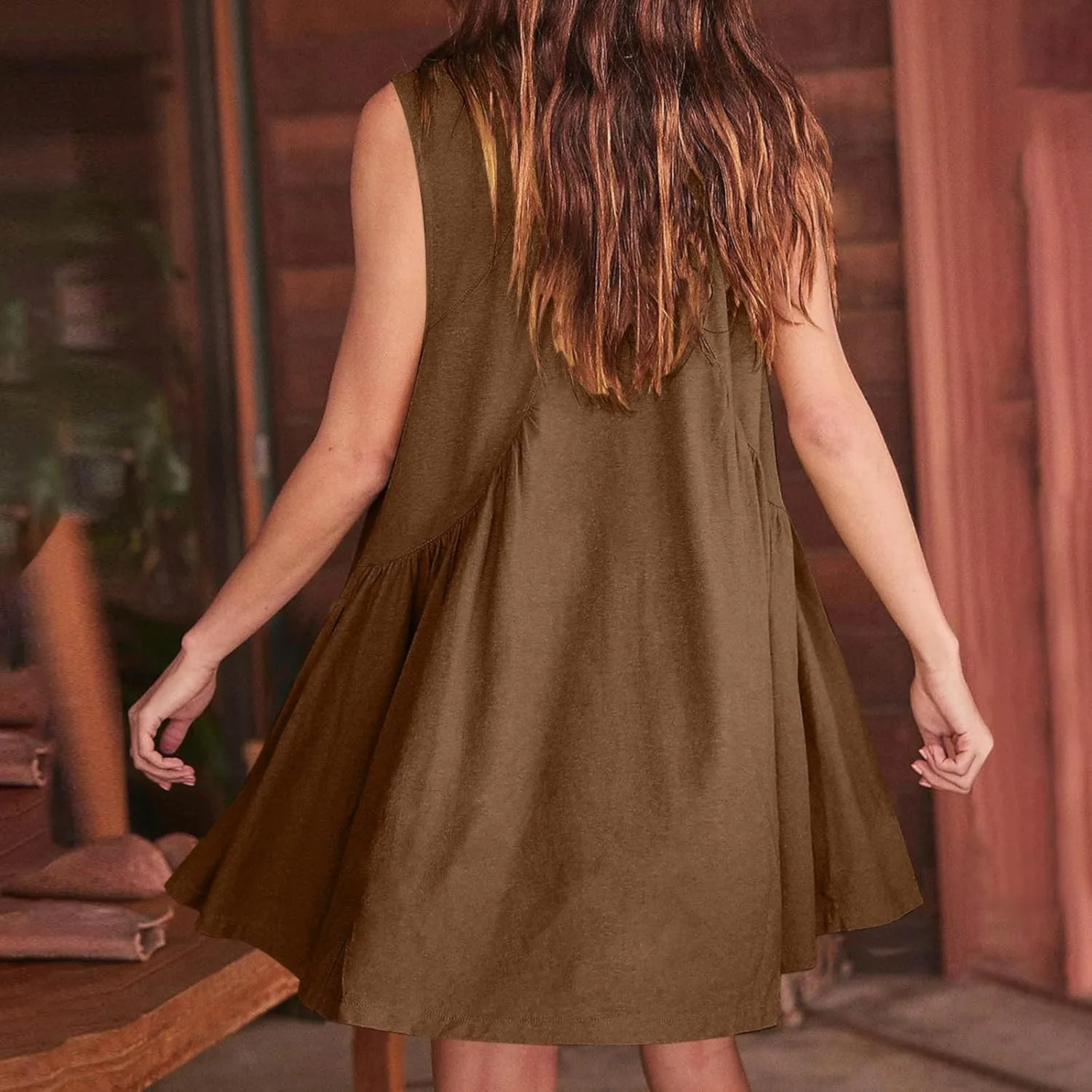 Cute Babydoll Dresses for Women 2024 Fashion Sleeveless Summer Mini Dress Casual Loose Ruffle Flowy Beach Sundress