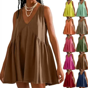 Cute Babydoll Dresses for Women 2024 Fashion Sleeveless Summer Mini Dress Casual Loose Ruffle Flowy Beach Sundress