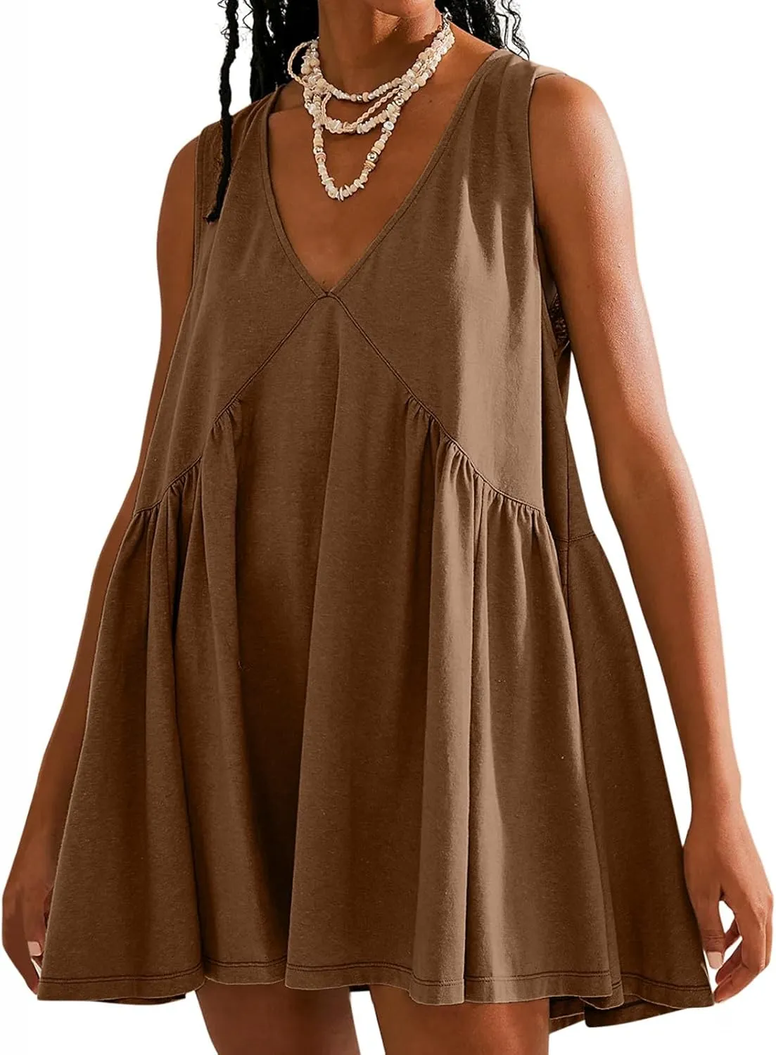 Cute Babydoll Dresses for Women 2024 Fashion Sleeveless Summer Mini Dress Casual Loose Ruffle Flowy Beach Sundress
