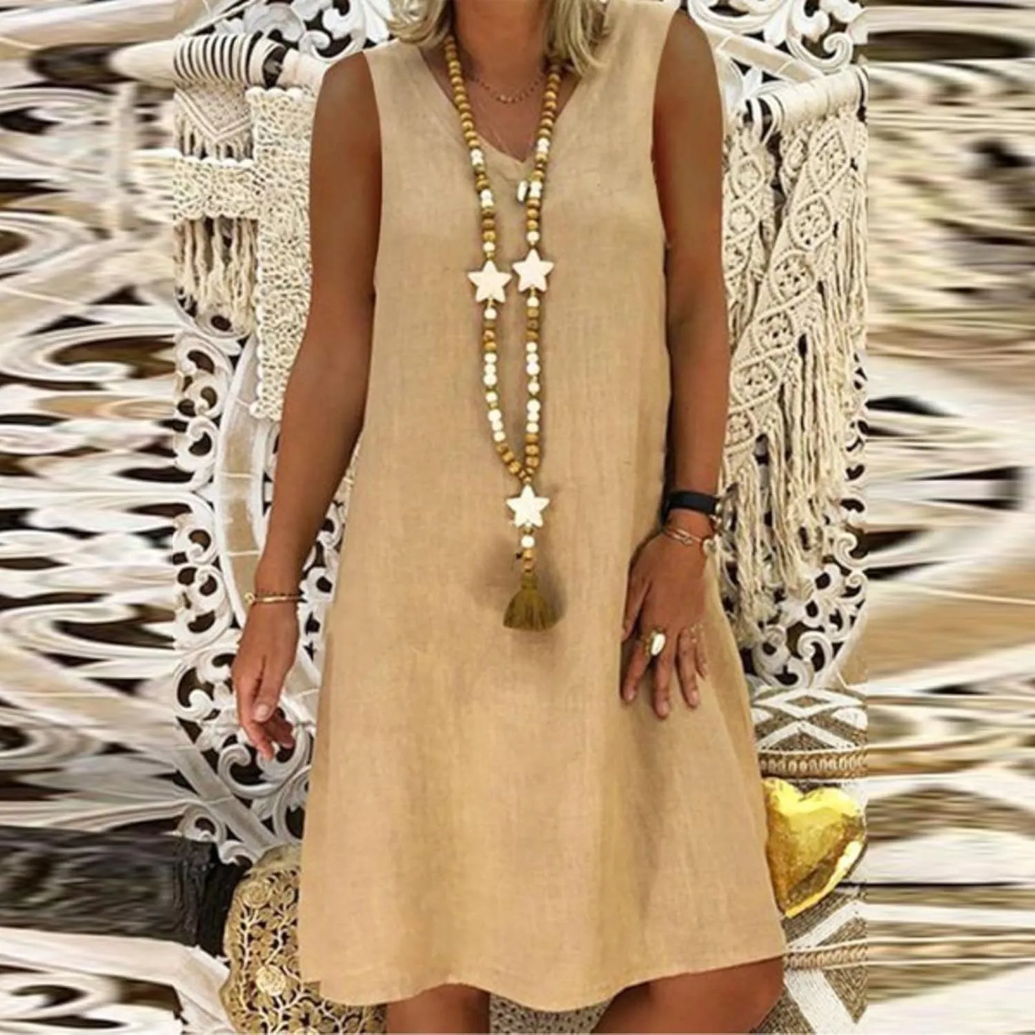 Cute Dresses for Women 2024 Cotton Sleeveless Maxi Tank Sundress Casual Loose Fit Midi Summer Dress with Plus Size