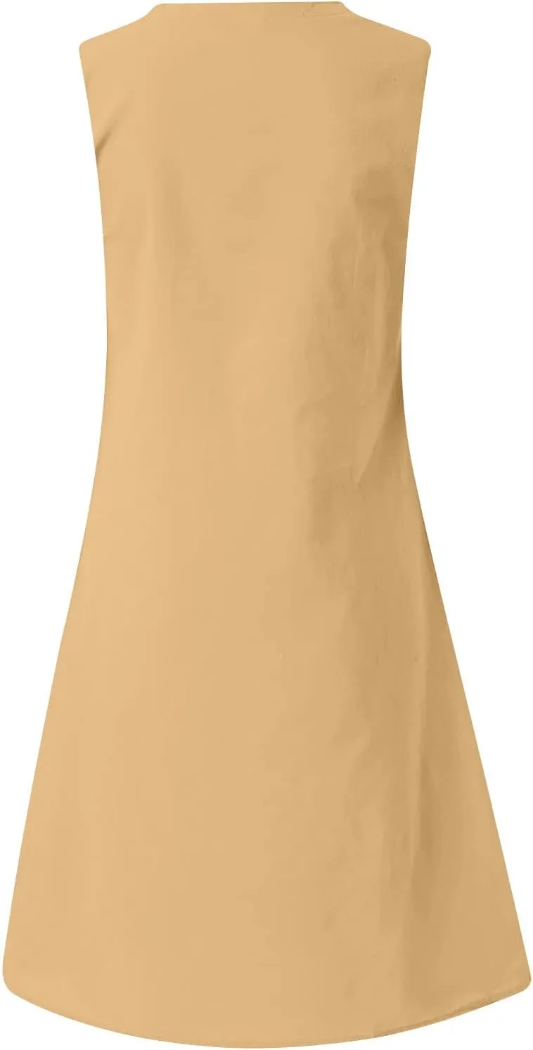 Cute Dresses for Women 2024 Cotton Sleeveless Maxi Tank Sundress Casual Loose Fit Midi Summer Dress with Plus Size