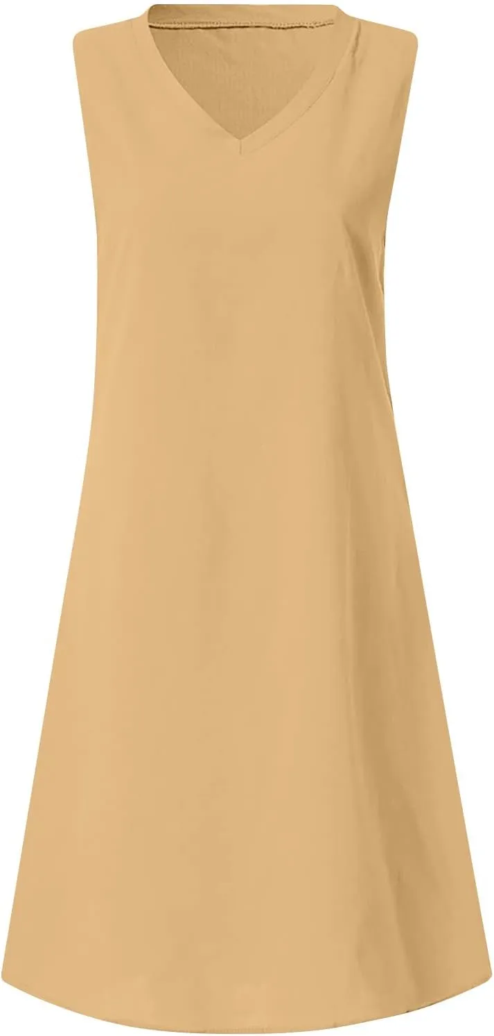 Cute Dresses for Women 2024 Cotton Sleeveless Maxi Tank Sundress Casual Loose Fit Midi Summer Dress with Plus Size