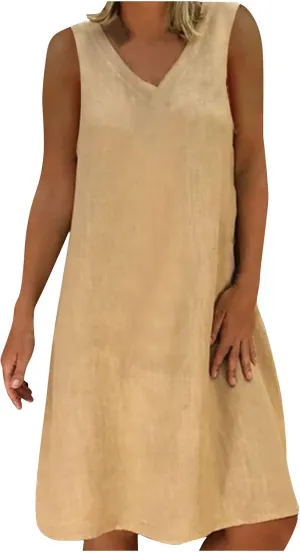 Cute Dresses for Women 2024 Cotton Sleeveless Maxi Tank Sundress Casual Loose Fit Midi Summer Dress with Plus Size