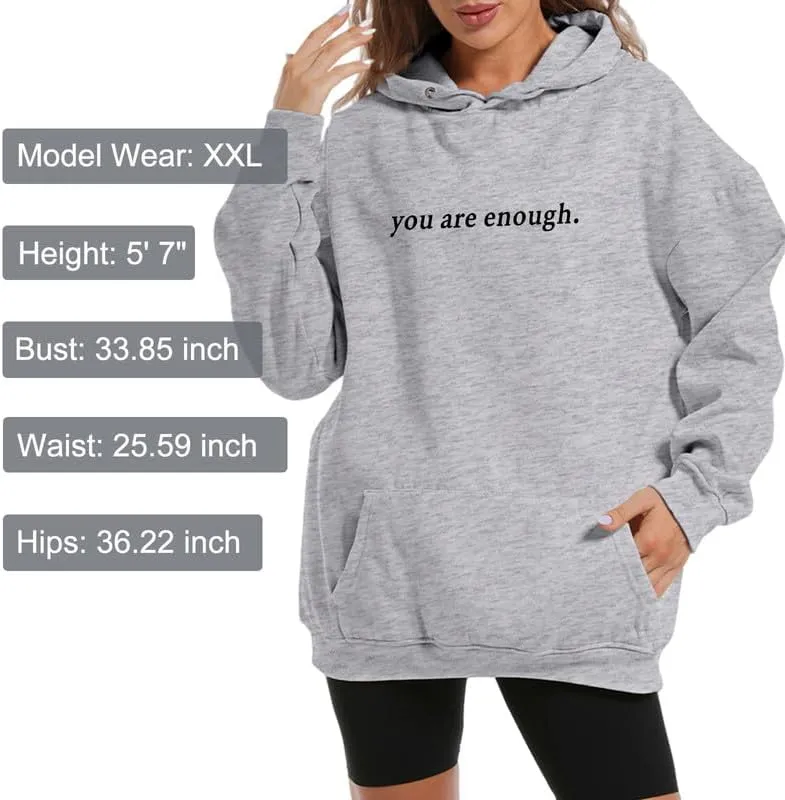 Dear Person Behind Me You Are Enough Hoodie for Women Teen Girls Oversized Aesthetic Graphic Sweatshirt Pullover Top