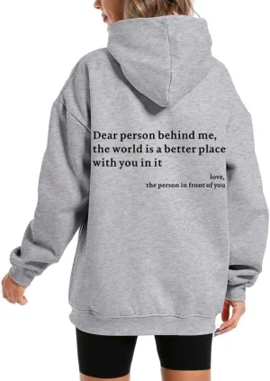 Dear Person Behind Me You Are Enough Hoodie for Women Teen Girls Oversized Aesthetic Graphic Sweatshirt Pullover Top