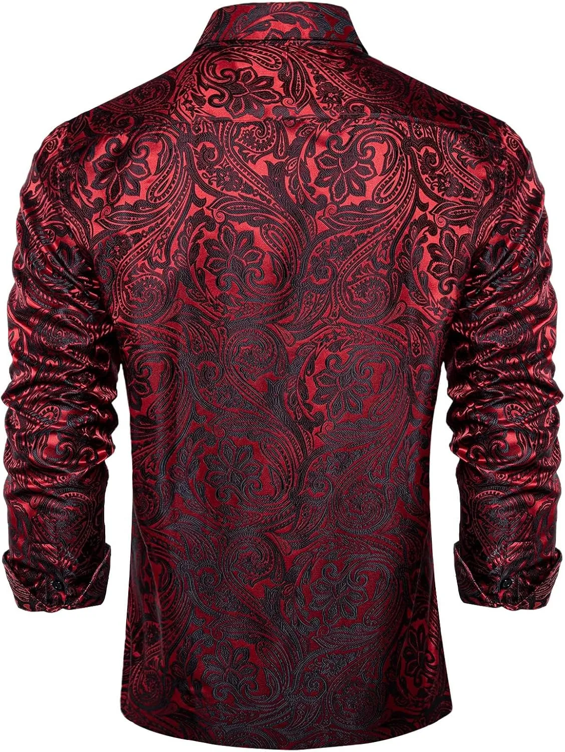 DiBanGu Mens Silk Paisley Dress Shirts,Long Sleeve Button Down Shirt Casual Regular Fit Shirt for Men Wedding Party