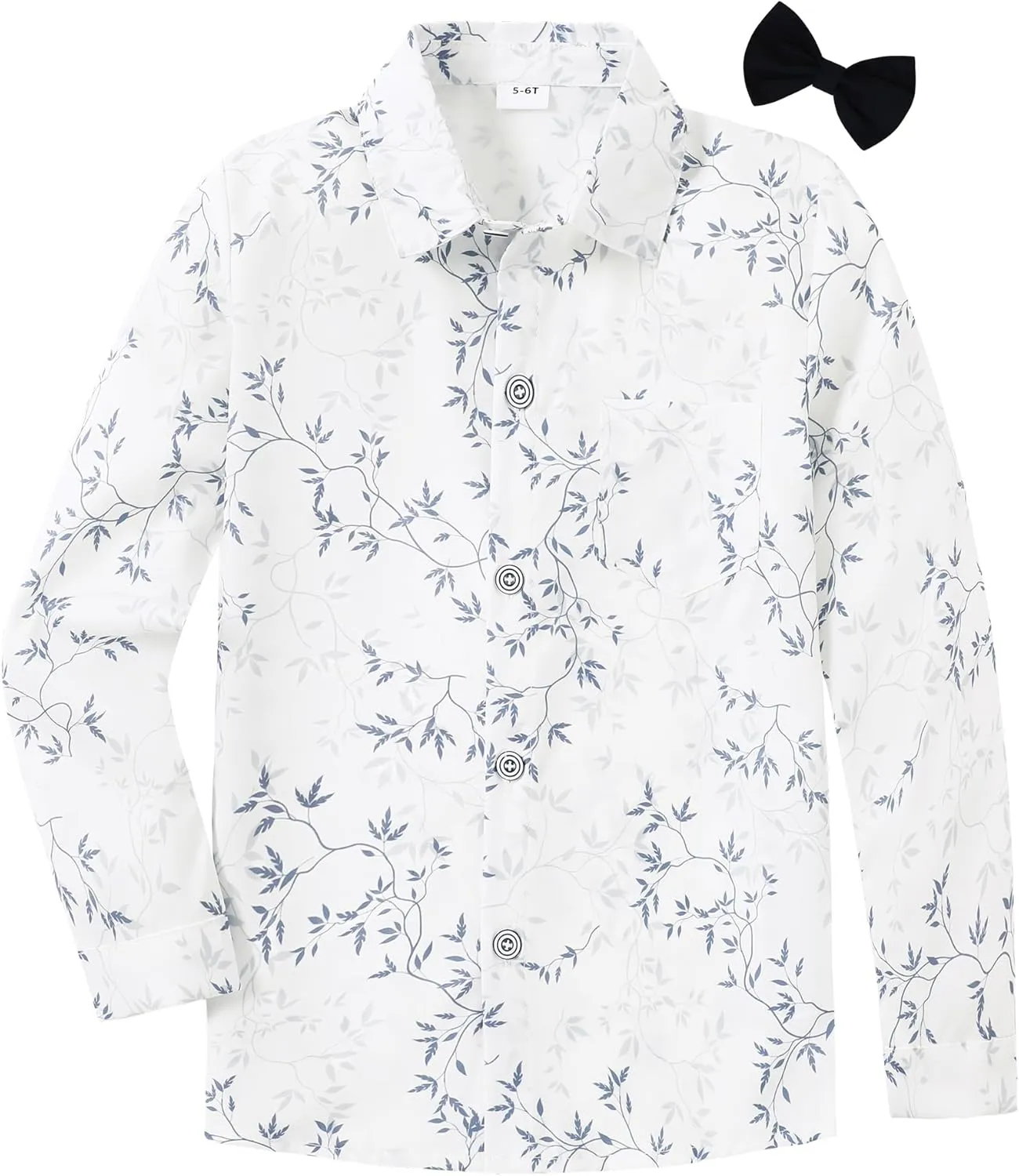DISAUR Boys Dress Shirts Toddler Boy Button Down Shirt Long Sleeve Removable Bow Tie Button Up Shirt White Formal Graduation