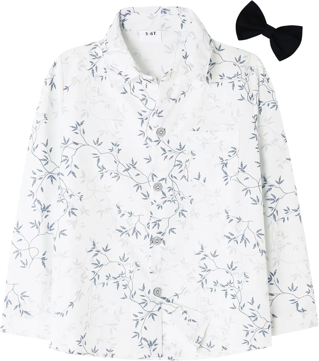 DISAUR Boys Dress Shirts Toddler Boy Button Down Shirt Long Sleeve Removable Bow Tie Button Up Shirt White Formal Graduation
