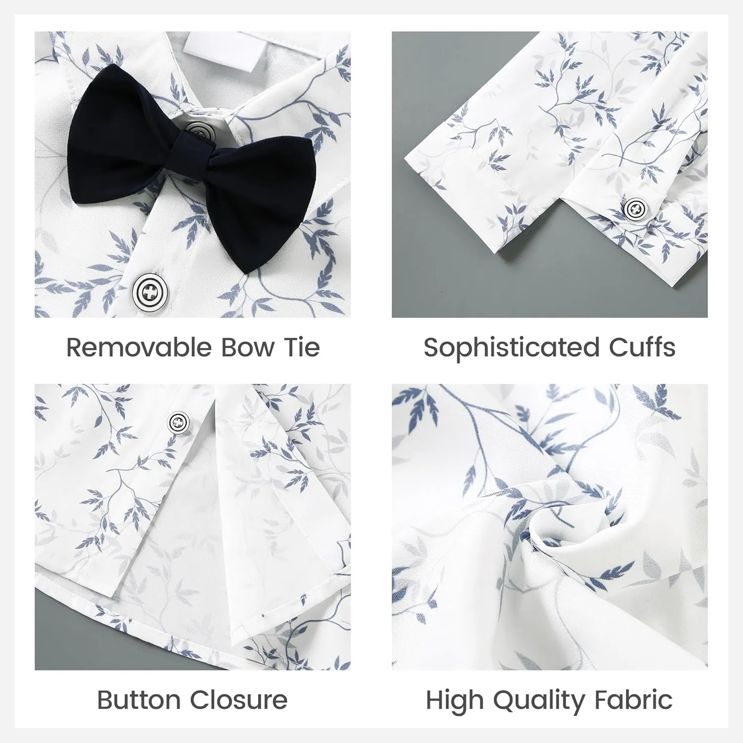 DISAUR Boys Dress Shirts Toddler Boy Button Down Shirt Long Sleeve Removable Bow Tie Button Up Shirt White Formal Graduation