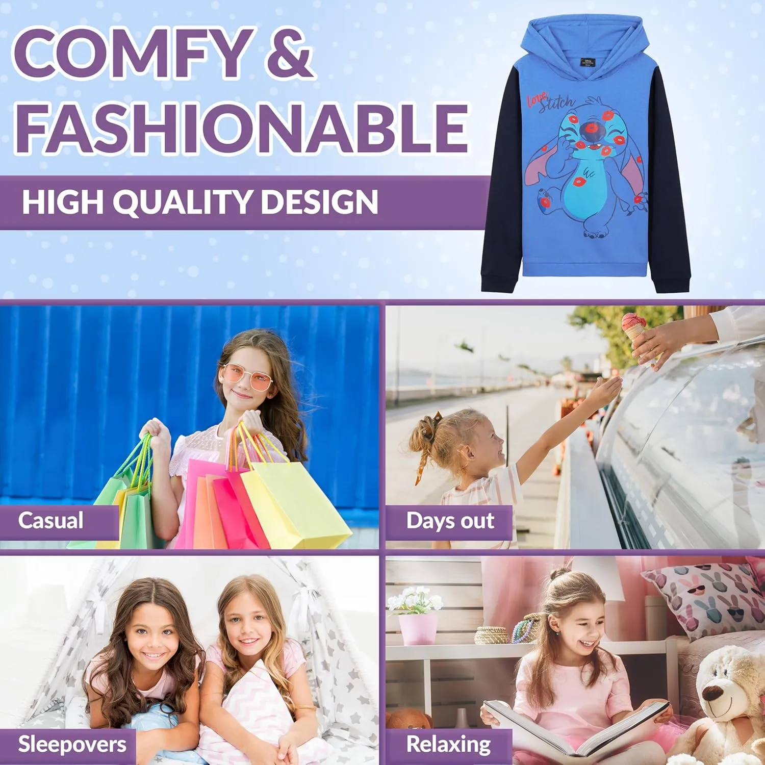 Disney Stitch Hoodie for Girls Teens Soft Hooded Sweatshirt Warm Pullover Sweater Activewear Sports Youth Hoodie Stitch Gifts