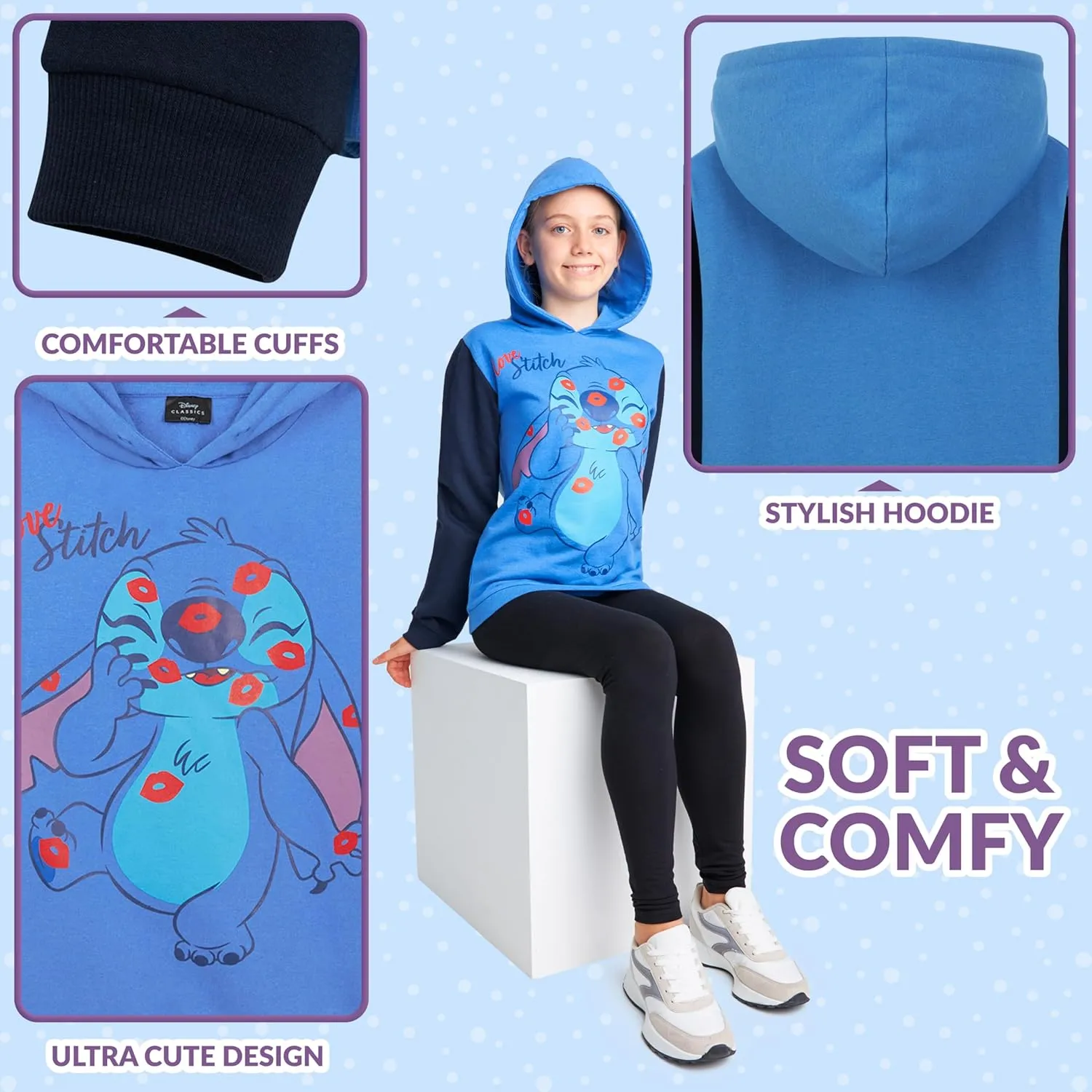 Disney Stitch Hoodie for Girls Teens Soft Hooded Sweatshirt Warm Pullover Sweater Activewear Sports Youth Hoodie Stitch Gifts