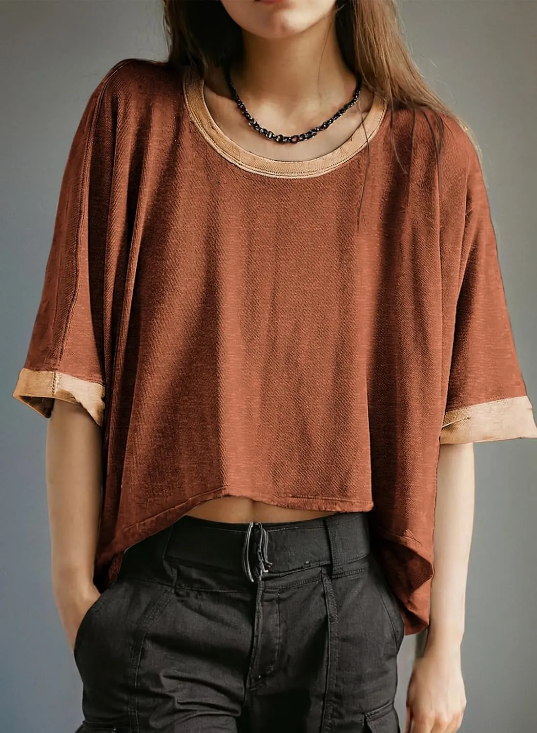 Dokotoo Summer Shirts 2025 Womens Solid T Shirts for Women Loose Oversized Tops Basic Tee