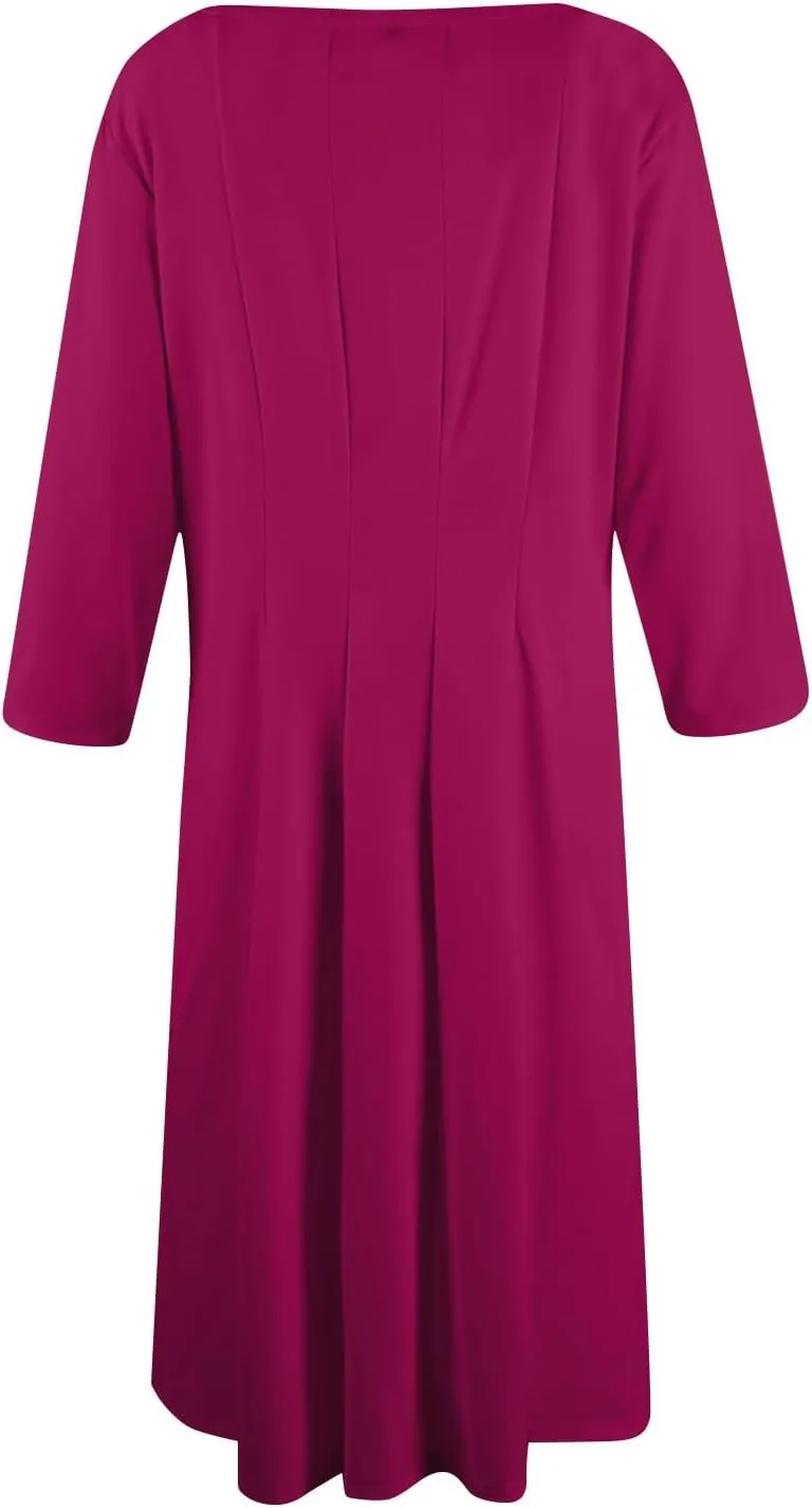 Dress for Women Casual Spring 3/4 Sleeve Ruched Dresses Midi Crew Neck A Line Solid Color with Pockets