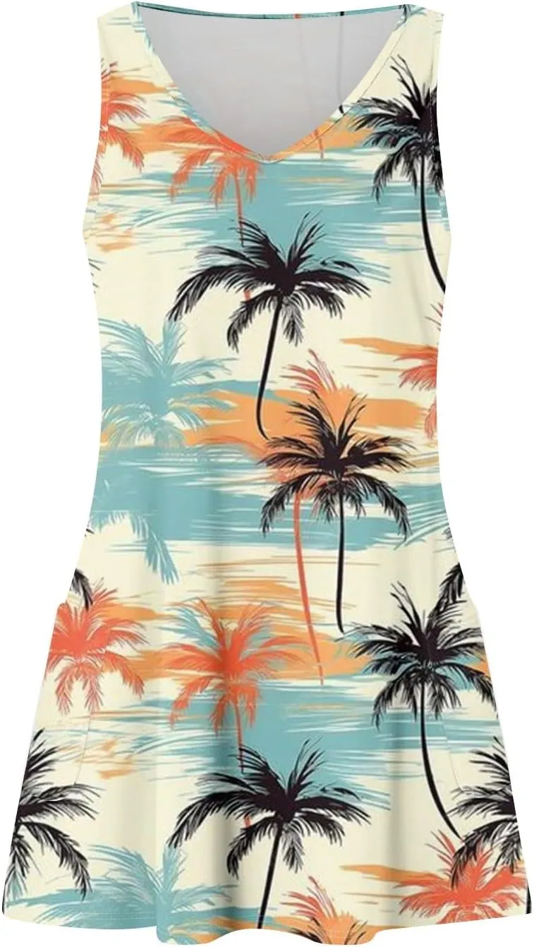 Dresses for Women 2025 Summer Beach Vacation Clothes Spring Sleeveless V Neck Casual Sundresses