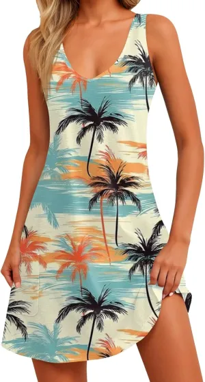 Dresses for Women 2025 Summer Beach Vacation Clothes Spring Sleeveless V Neck Casual Sundresses