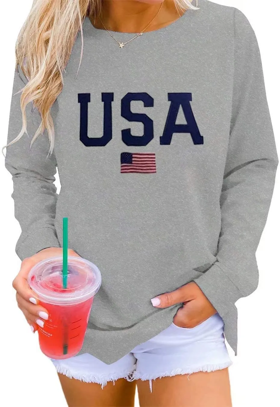 Dressmine Womens Casual Long Sleeve Graphic Tee Shirts Crew Neck Sweatshirts Pullover Tops for Women