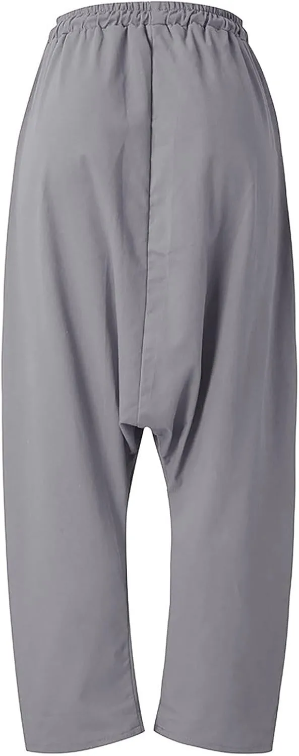 Drop Crotch Harem Pants for Women Baggy Elastic Waist Drawstring Boho Pants Summer Cotton-Blend Hip Hop Yoga Trousers