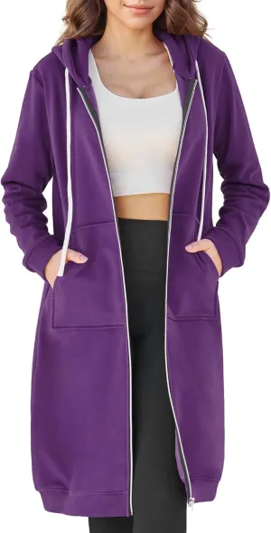DUOYANGJIASHA Womens Hoodies Fashion Sweatshirts: Full Zip Up Winter Fleece Pullover Hoodies Fall Long Jackets with Pockets