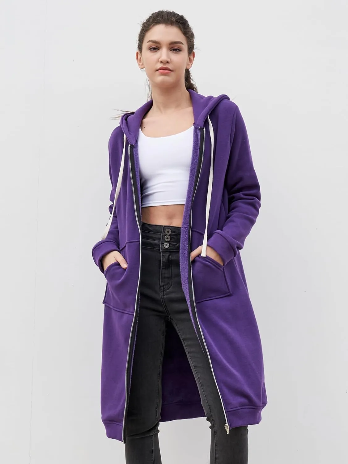 DUOYANGJIASHA Womens Hoodies Fashion Sweatshirts: Full Zip Up Winter Fleece Pullover Hoodies Fall Long Jackets with Pockets