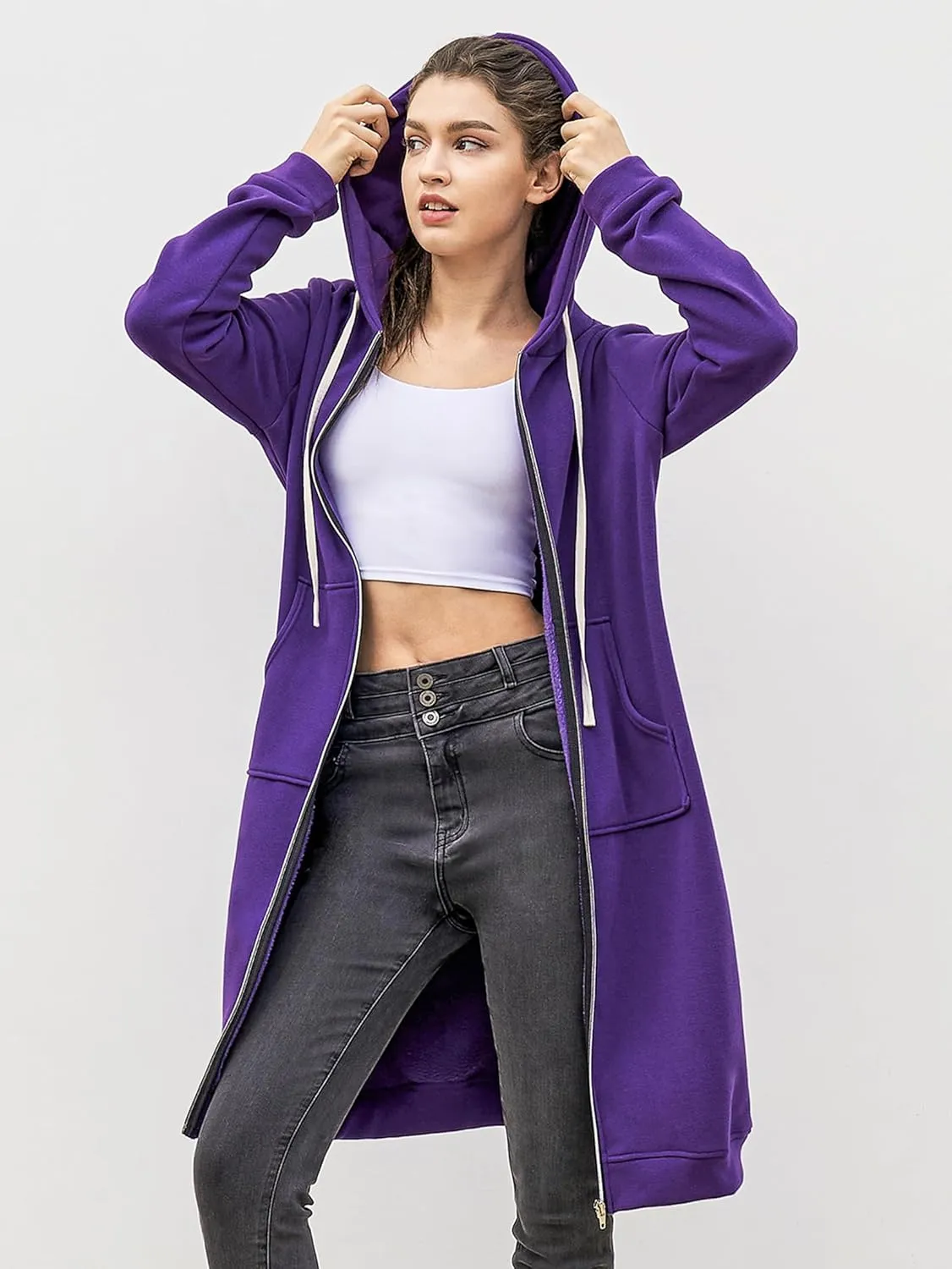 DUOYANGJIASHA Womens Hoodies Fashion Sweatshirts: Full Zip Up Winter Fleece Pullover Hoodies Fall Long Jackets with Pockets