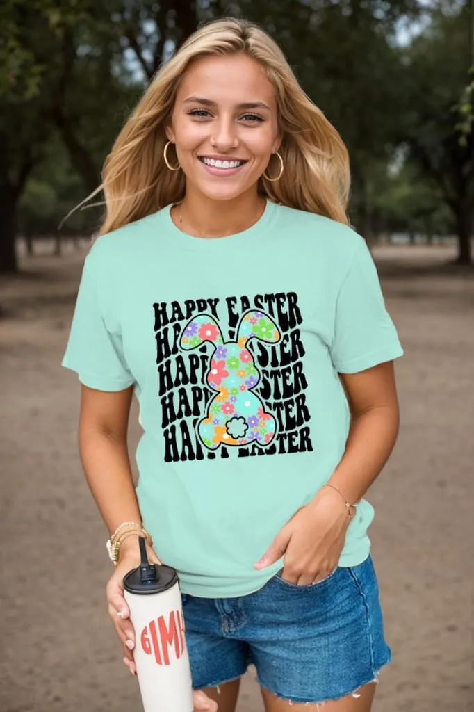 Easter Shirts for Women V Neck Happy Easter T Shirt Easter Bunny Shirt Cute Rabbit Graphic Tee Gift Spring Tees Tops