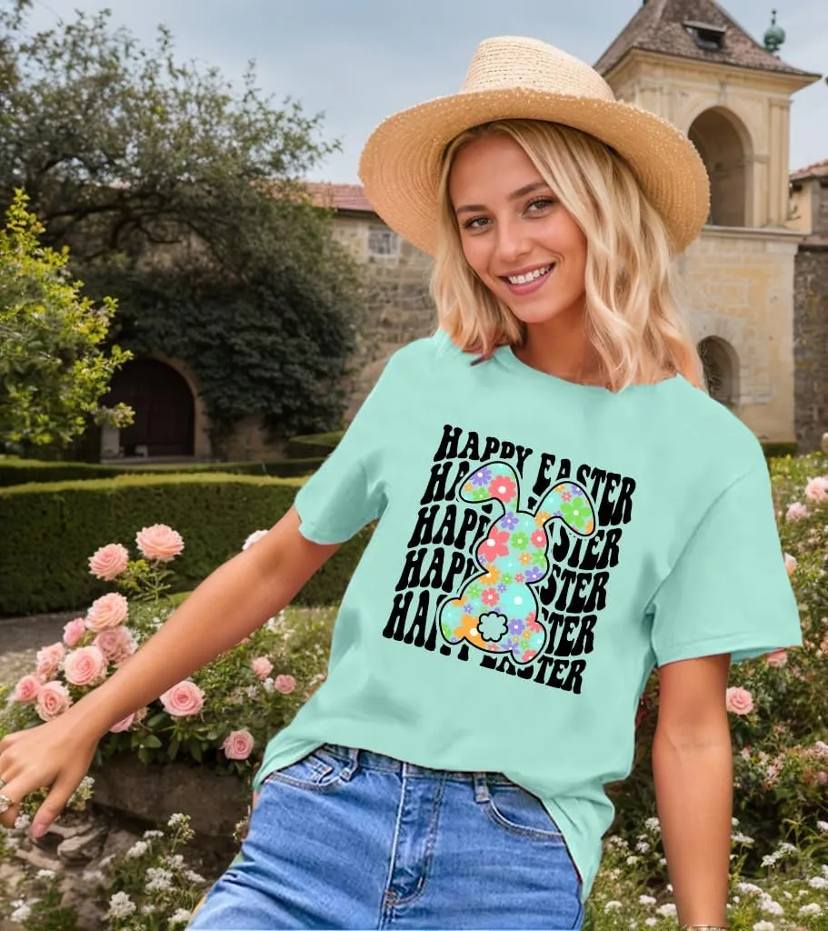 Easter Shirts for Women V Neck Happy Easter T Shirt Easter Bunny Shirt Cute Rabbit Graphic Tee Gift Spring Tees Tops