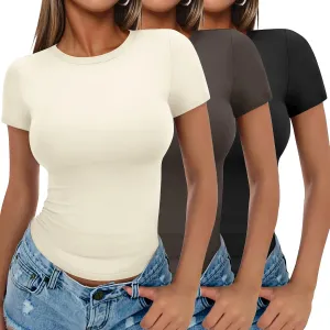 Ekouaer Womens Basic Tee Shirts 3 Pack Short Sleeve Crew Neck Thermal Underwear Tops Base Layer