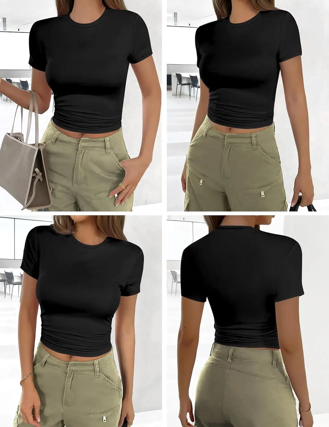 Ekouaer Womens Basic Tee Shirts 3 Pack Short Sleeve Crew Neck Thermal Underwear Tops Base Layer