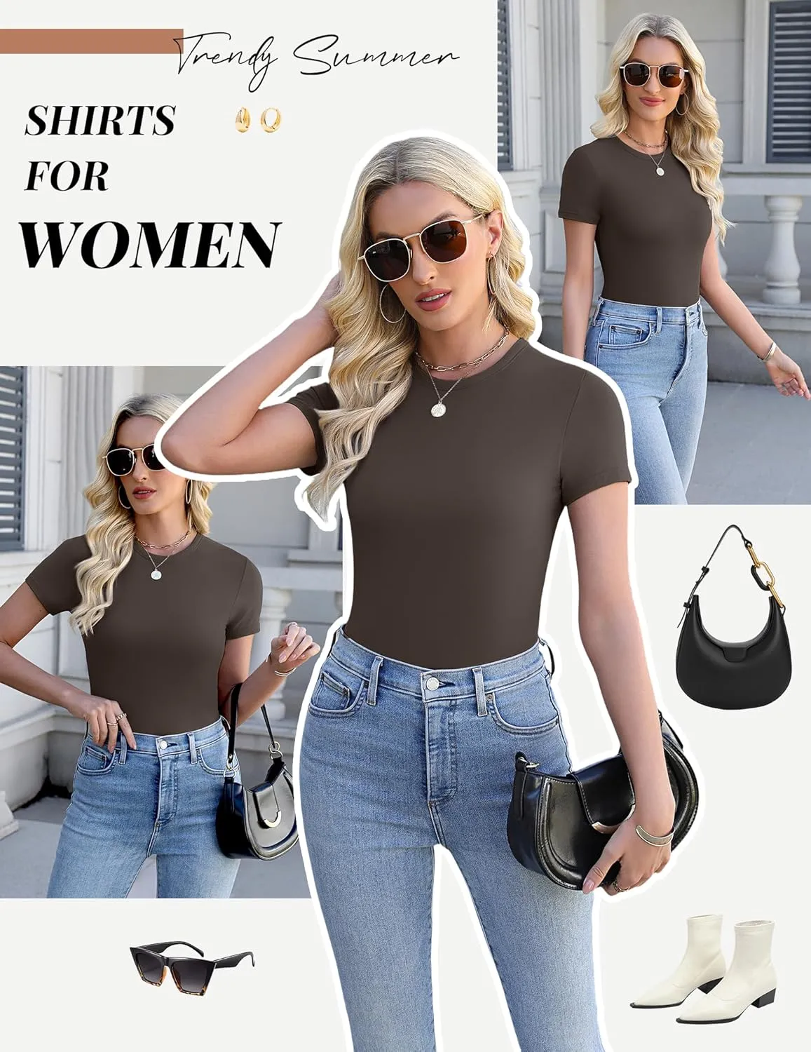 Ekouaer Womens Basic Tee Shirts 3 Pack Short Sleeve Crew Neck Thermal Underwear Tops Base Layer